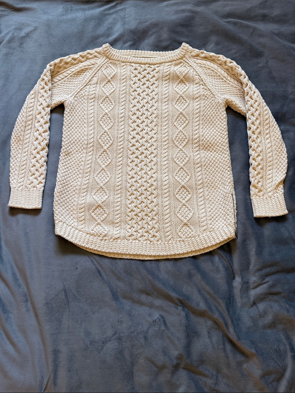 L.L.Bean Signature Cable Knit Fisherman Sweater Cream 100% Cotton Medium